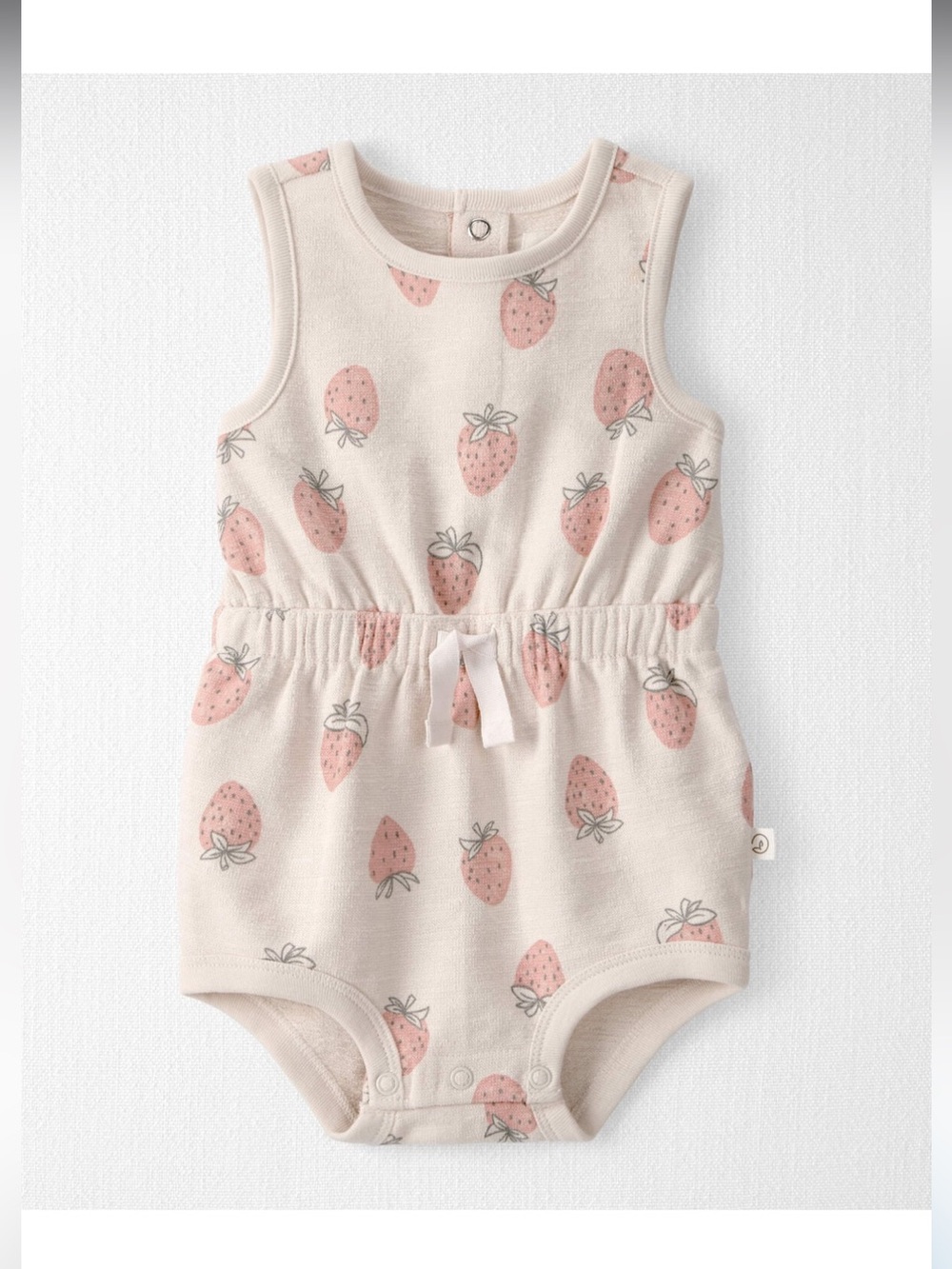 Sleeveless Cream Baby Romper with Pink Strawberry Print